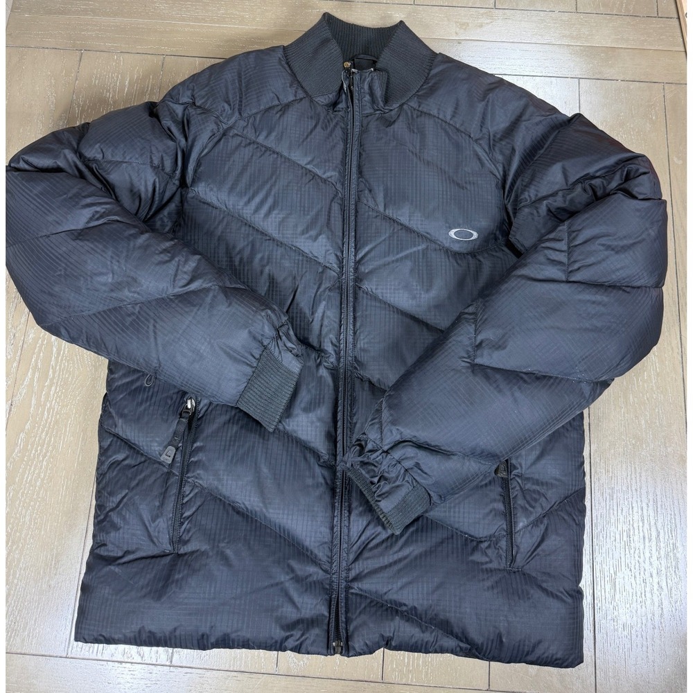VTG Oakley Puffer Jacket Mens Medium Black Down Insulated Full Zip Puffer